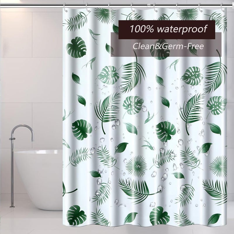 TIKABC Shower Curtain Liner, 4G PEVA Green Leaf Shower Liner, Plastic Waterproof Shower Curtains, 72x72 inch with Grommet Holes 3 Magnetic Weights - Image 3